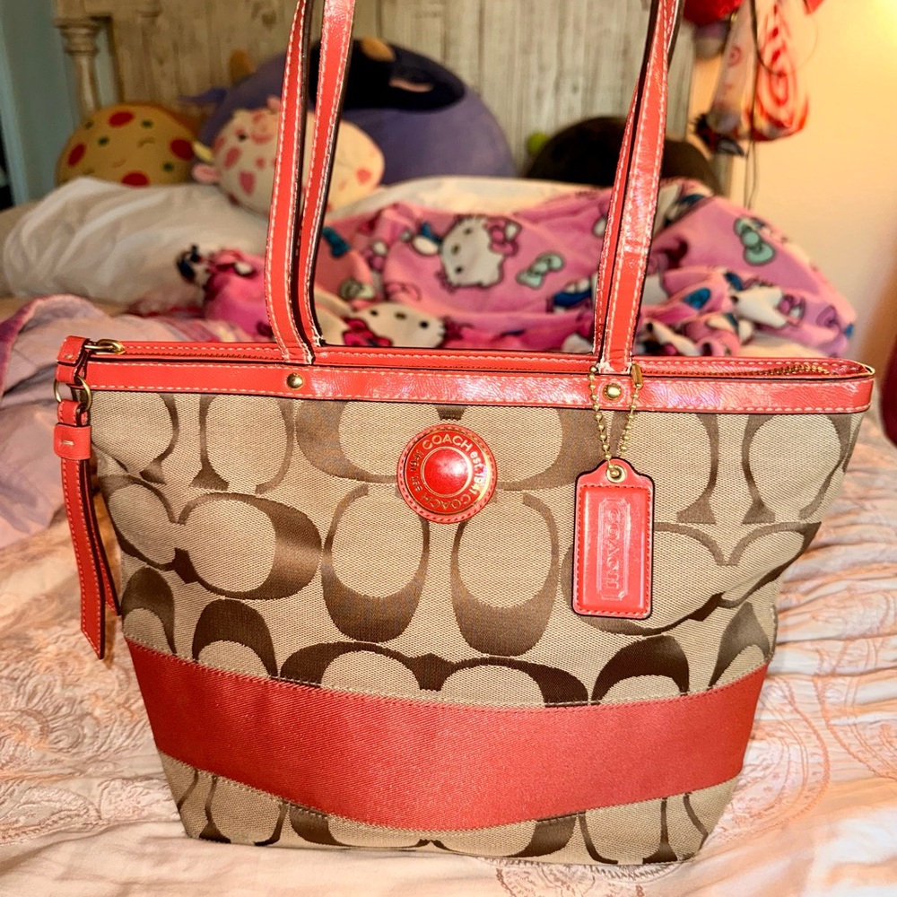 Vintage Coach Signature Stripe Tote Bag. 🧡